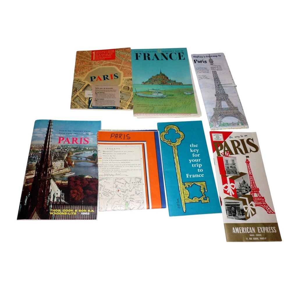 Vintage 1960s Paris France Travel Map Guide Lot American Express Cook & Son